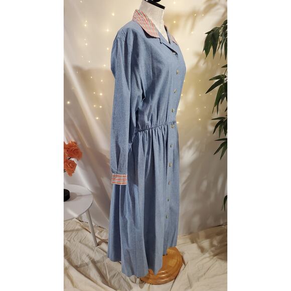 Orvis Vtg Chambray Denim Button Maxi Dress Plus Size 18 Cabin Cottage Prairie - Picture 4 of 13